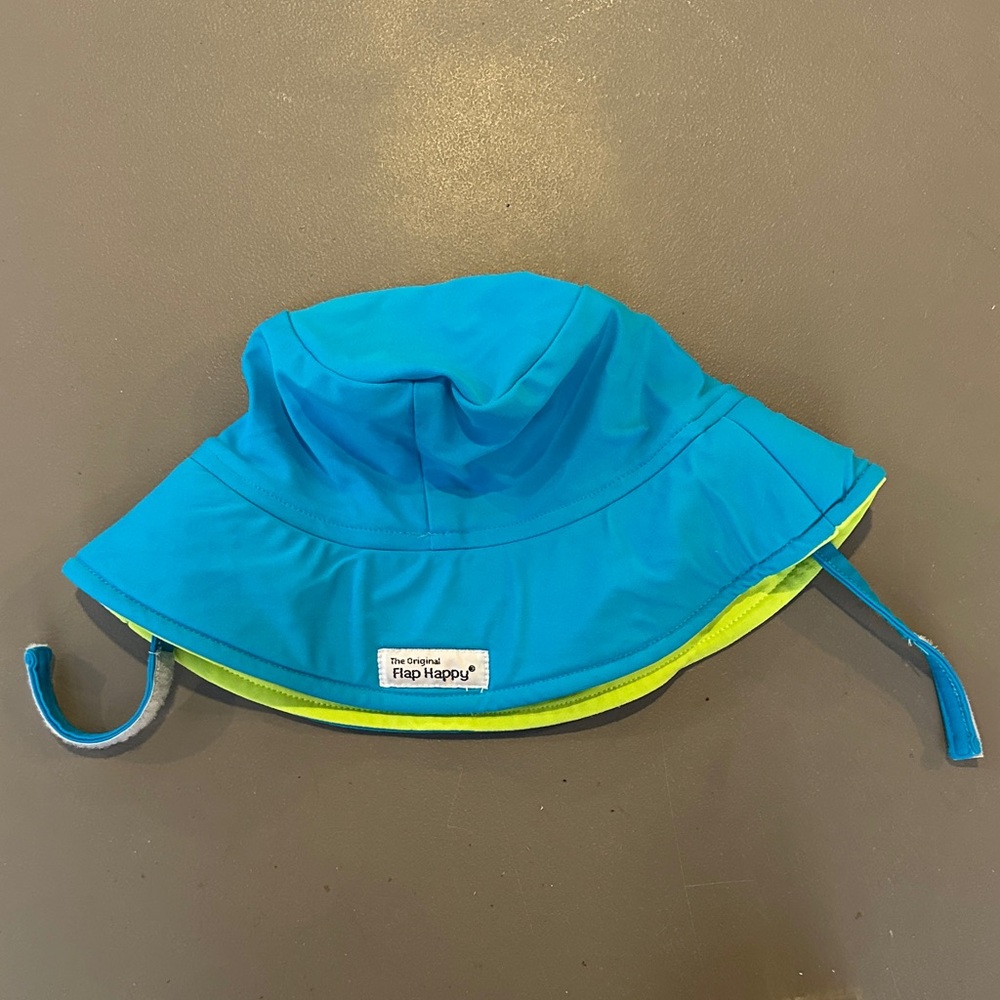 Flap Happy Vibrant Blue Hat with Lime Trim